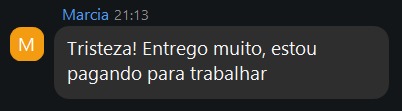 Mensagem real de aluna durante a aula